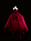Charming Prom Dress Wine Red Spaghetti Straps Pleated Tulle Ball Gown Evening Dress Birthday Dress HZ0319