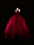 Charming Prom Dress Wine Red Spaghetti Straps Pleated Tulle Ball Gown Evening Dress Birthday Dress HZ0319