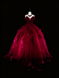 Charming Prom Dress Wine Red Spaghetti Straps Pleated Tulle Ball Gown Evening Dress Birthday Dress HZ0319
