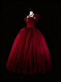 Elegant Prom Dress Wine Red Square Neck Pleated Tulle Ball Gown Evening Dress Birthday Dress HZ0319