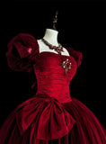 Elegant Prom Dress Wine Red Square Neck Pleated Tulle Ball Gown Evening Dress Birthday Dress HZ0319
