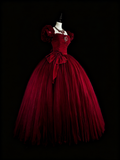 Elegant Prom Dress Wine Red Square Neck Pleated Tulle Ball Gown Evening Dress Birthday Dress HZ0319