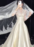 New Arrival Wedding Dress Crew Neck Lace Wedding Dress HZ0319