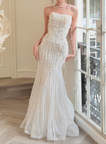 Pretty Wedding Dress Strapless Pearl Mermaid Wedding Dress HZ0319