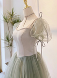 Elegant Prom Dress Square Neck Tulle Pleated Evening Dress Gala Dress Birthday Party Dress HZ0319