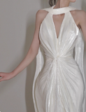 Minimalist Wedding Dress Halter Pleated Mermaid Wedding Dress HZ0319