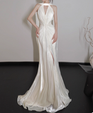 Minimalist Wedding Dress Halter Pleated Mermaid Wedding Dress HZ0319