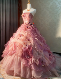 Beauty Prom Dress Strapless Ruffle Pleated Ball Gown Evening Dress Quinceanera Dress HZ0319