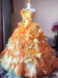 Stunning Prom Dress Strapless Ruffle Tiered Ball Gown Evening Dress Quinceanera Dress HZ0319