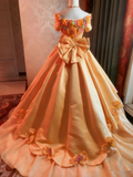 Newest Prom Dress Off Shoulder Flower Pleated Ball Gown Evening Dress Birthday Party Outfits HZ0319