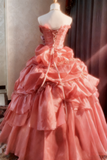 Beauty Prom Dress Strapless Pleated Ball Gown Evening Dress Birthday Party Outfits HZ0319