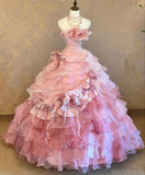 Newest Prom Dress Strapless Tiered Pleated Ball Gown Evening Dress Quinceanera Dress HZ0319