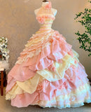 Sweet Prom Dress Halter Pleated Tiered Ball Gown Evening Dress Quinceanera Dress HZ0319