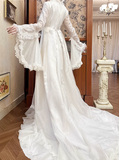 Retro Wedding Dress V-neck Pleated Tulle Wedding Dress HZ0319