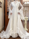 Retro Wedding Dress V-neck Pleated Tulle Wedding Dress HZ0319