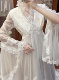 Retro Wedding Dress V-neck Pleated Tulle Wedding Dress HZ0319