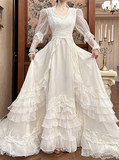 New Arrival Wedding Dress U-neck Pleated Tiered Wedding Dress HZ0319