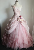 Sweet Prom Dress Light Pink Strapless Pleated Tulle Evening Dress Quinceanera Dress Ball Gown HZ0319