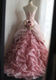 Sweet Prom Dress Light Pink Strapless Pleated Tulle Evening Dress Quinceanera Dress Ball Gown HZ0319