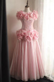 Beauty Prom Dress Crew Neck Pleated Tulle Evening Dress Gala Gown Party Dress HZ0319