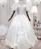 Vintage Wedding Dress V-neck Pleated Bowknot Wedding Dress HZ0319