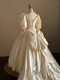 Vintage Wedding Dress Asymmetrical Neck Pleated Wedding Dress HZ0319