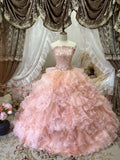 Beauty Prom Dress Strapless Ruffle Tiered Evening Dress Quinceanera Dress Ball Gown HZ0319