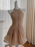 Elegant Homecoming Dress Crew Neck Pleated Short Prom Dress Cocktail Dress Birthday Party Dress HZ0319