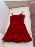 Beauty Homecoming Dress Red Spaghetti Straps Pleated Short Prom Dress Cocktail Dress Birthday Party Dress HZ0319