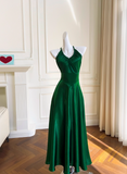 Elegant Prom Dress Dark Green Spaghetti Straps Backless Pleated Evening Dress Cocktail Dress Birthday Party Dress HZ0319
