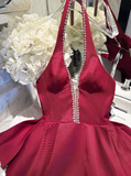 Beauty Homecoming Dress Wine Red Halter Short Prom Dress Cocktail Dress Birthday Party Outfits HZ0319