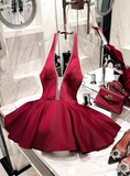 Beauty Homecoming Dress Wine Red Halter Short Prom Dress Cocktail Dress Birthday Party Outfits HZ0319