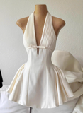 Minimalist Homecoming Dress A Line Halter Pleated Short Prom Dress Cocktail Dress Birthday Party Outfits HZ0319