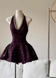 Shiny Homecoming Dress V-neck Short Prom Dress Cocktail Dress Birthday Party Outfits HZ0319