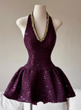 Shiny Homecoming Dress V-neck Short Prom Dress Cocktail Dress Birthday Party Outfits HZ0319