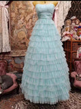 Newest Prom Dress A Line Strapless Pleated Tiered Prom Dress Evening Dress Birthday Party Outfits HZ0319