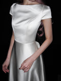 Minimalist Wedding Dress A Line Boat Neck Wedding Dress HZ0319