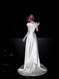 Minimalist Wedding Dress A Line Boat Neck Wedding Dress HZ0319