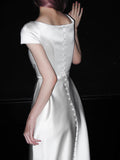Minimalist Wedding Dress A Line Boat Neck Wedding Dress HZ0319
