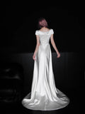 Minimalist Wedding Dress A Line Boat Neck Wedding Dress HZ0319