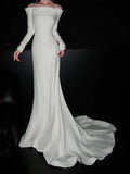 Pretty Wedding Dress Off Shoulder Long Sleeves Backless Wedding Dress HZ0319
