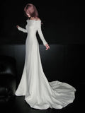 Pretty Wedding Dress Off Shoulder Long Sleeves Backless Wedding Dress HZ0319