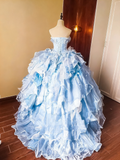 Pretty Prom Dress Strapless Ruffle Tiered Ball Gown Evening Dress Sweet 16 Dress Birthday Party Outfits HZ0319