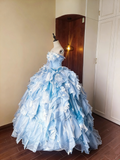 Pretty Prom Dress Strapless Ruffle Tiered Ball Gown Evening Dress Sweet 16 Dress Birthday Party Outfits HZ0319