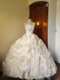 Elegant Prom Dress Strapless Tulle Flower Ball Gown Evening Dress Quinceanera Dress Birthday Party Outfits HZ0319
