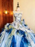 Beauty Prom Dress Strapless Ruffle Ball Gown Evening Dress Quinceanera Dress Birthday Party Outfits HZ0319