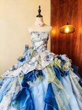 Beauty Prom Dress Strapless Ruffle Ball Gown Evening Dress Quinceanera Dress Birthday Party Outfits HZ0319
