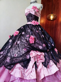 Stunning Prom Dress Strapless Flower Pleated Ball Gown Birthday Party Outfits Evening Dress Quinceanera Dress HZ0319