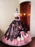 Stunning Prom Dress Strapless Flower Pleated Ball Gown Birthday Party Outfits Evening Dress Quinceanera Dress HZ0319