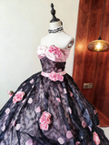 Stunning Prom Dress Strapless Flower Pleated Ball Gown Birthday Party Outfits Evening Dress Quinceanera Dress HZ0319